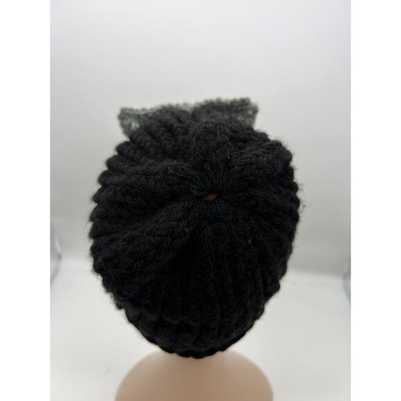 womens woven knit black and gray bow hat cap beanie feminine winter XS/S - Picture 8 of 9